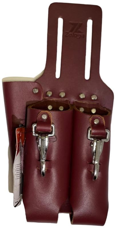 Zeluga saddle leather three-pocket tool holder on belt for quick access.