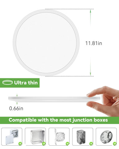 Zemty 12in round flat fixture with ultra-slim profile for tight ceilings