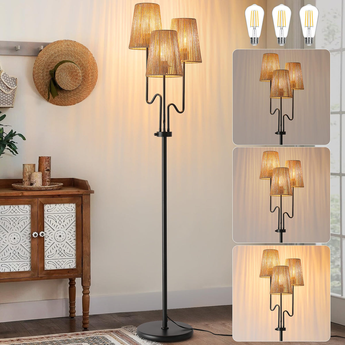 ZenGlimmer dimmable floor lamp with 68in tree-arm silhouette adds warm ambience.