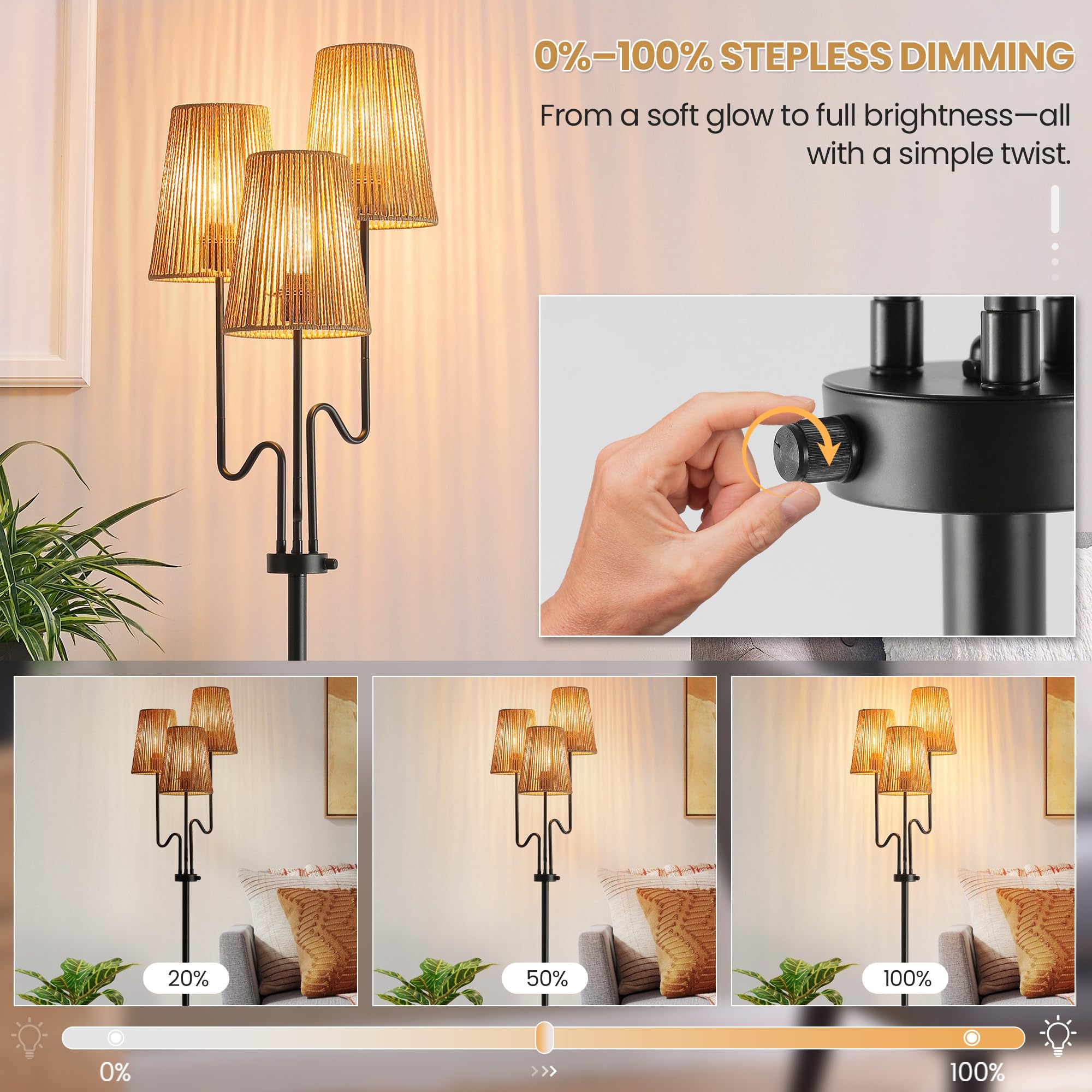 ZenGlimmer floor lamp base provides sturdy stability in any room.