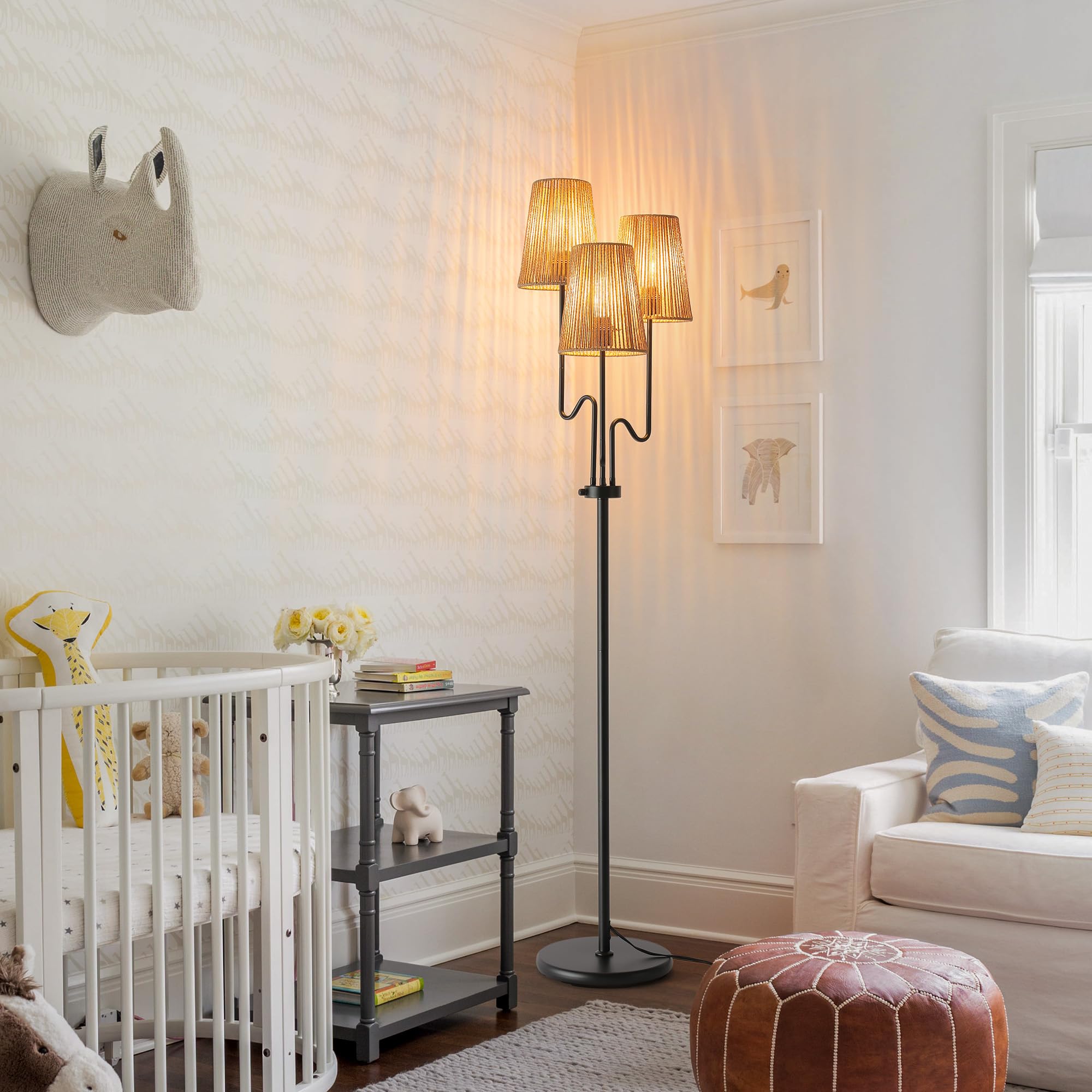 ZenGlimmer 68in tree-design lamp elevates living room decor.