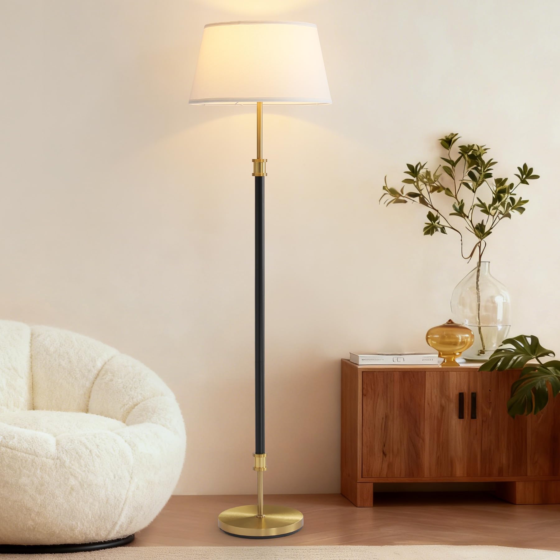 ZenGlimmer linen shade diffuses a warm glow for cozy evenings.