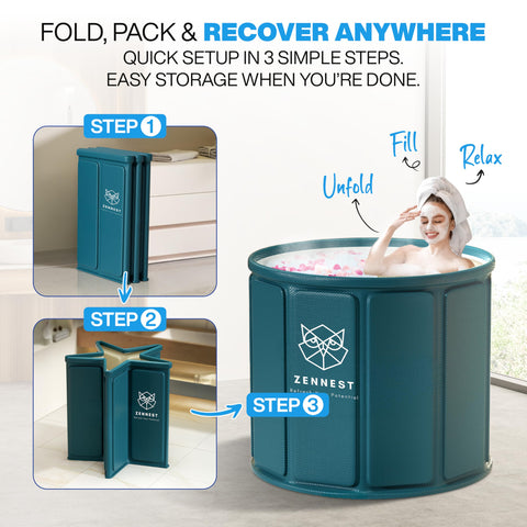 Zennest 105-gallon tub demonstrates full capacity for comfortable full-body soaking.