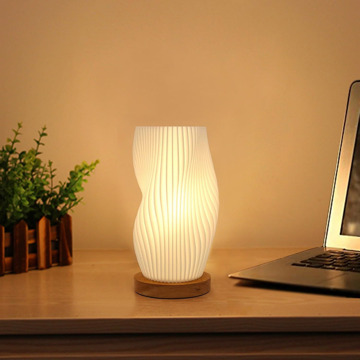 Zenply novelty small table lamp with spiral wave shade adds a striking bedroom accent