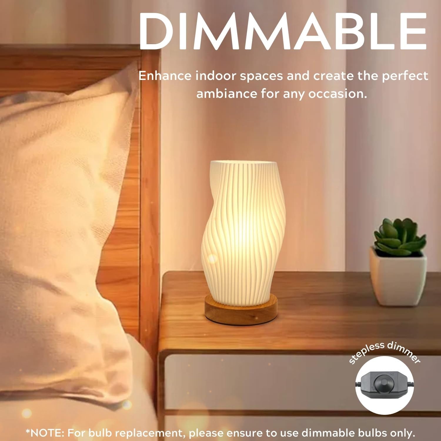 Zenply spiral wave design lampshade adds ethereal light to bedroom decor.