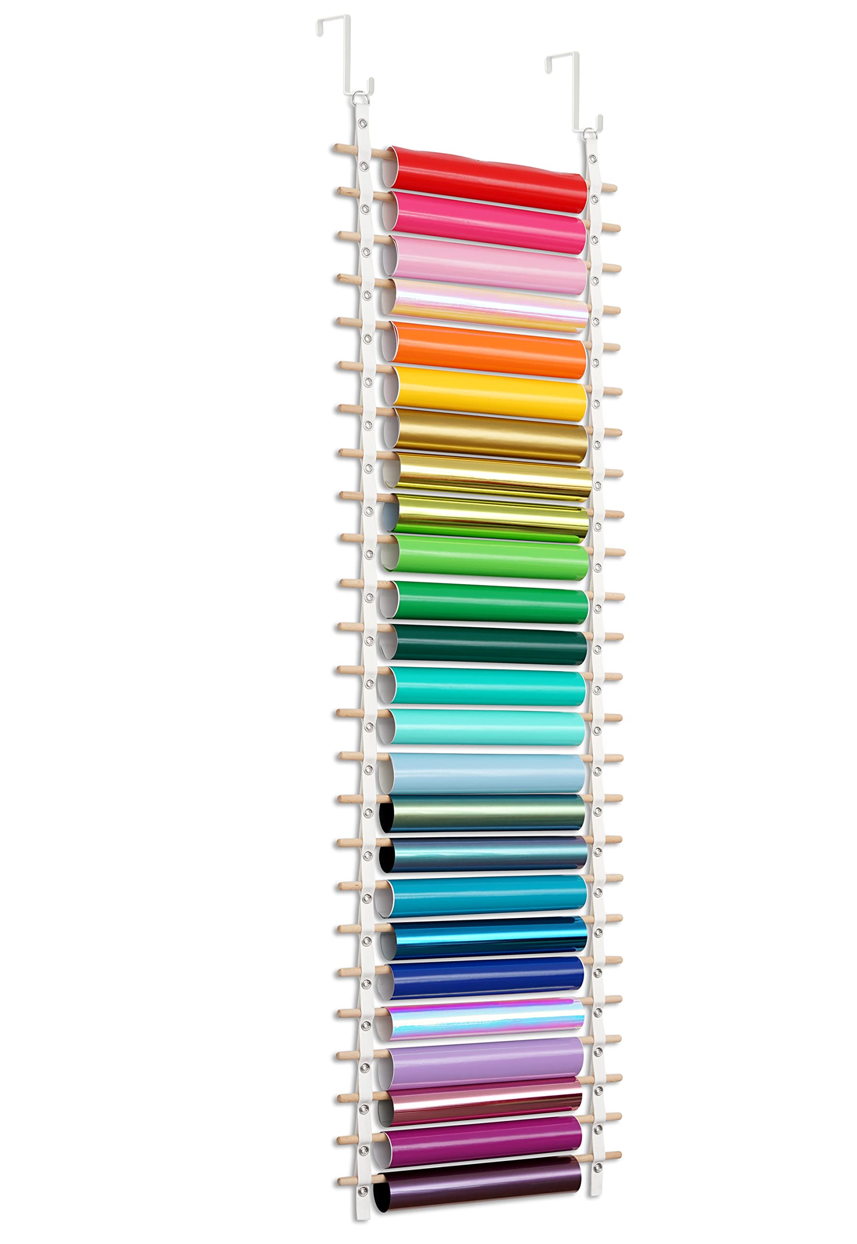 ZENXUS vinyl roll holder with beech dowel 18in keeps 12-13 inch rolls tidy and ready.