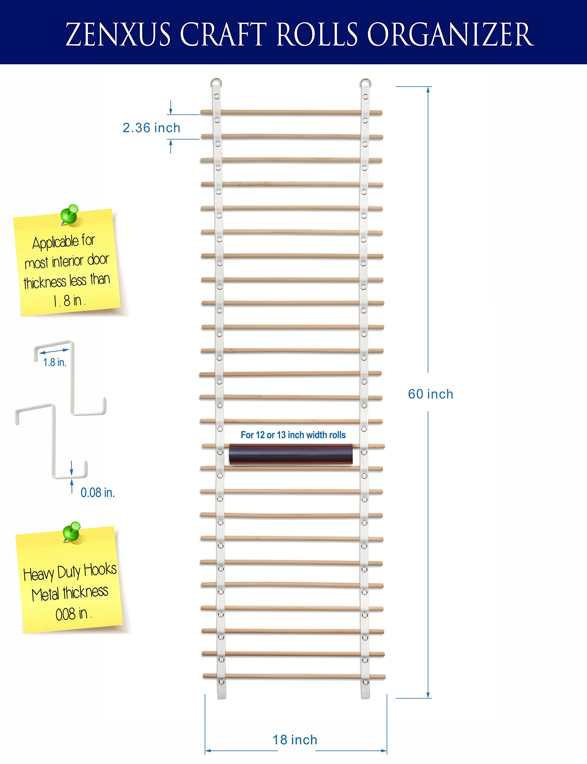 ZENXUS vinyl roll holder cotton strap 60in enables secure hanging and versatile storage.