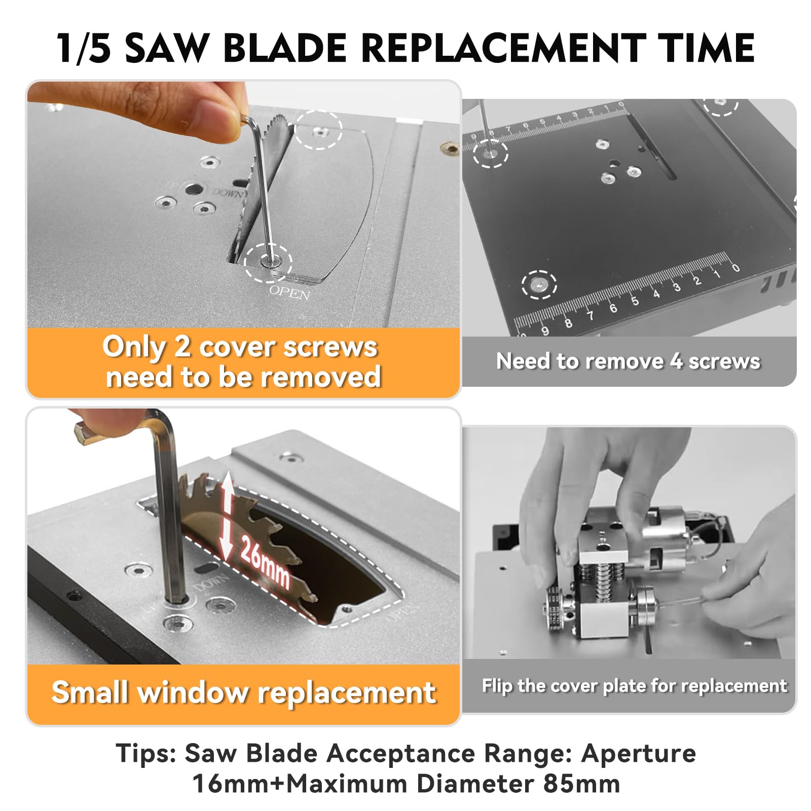 Zericuf Mini Table Saw external vacuum port for easy cleanup.