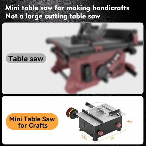 Zericuf Mini Table Saw widened fence helps control debris and cuts.