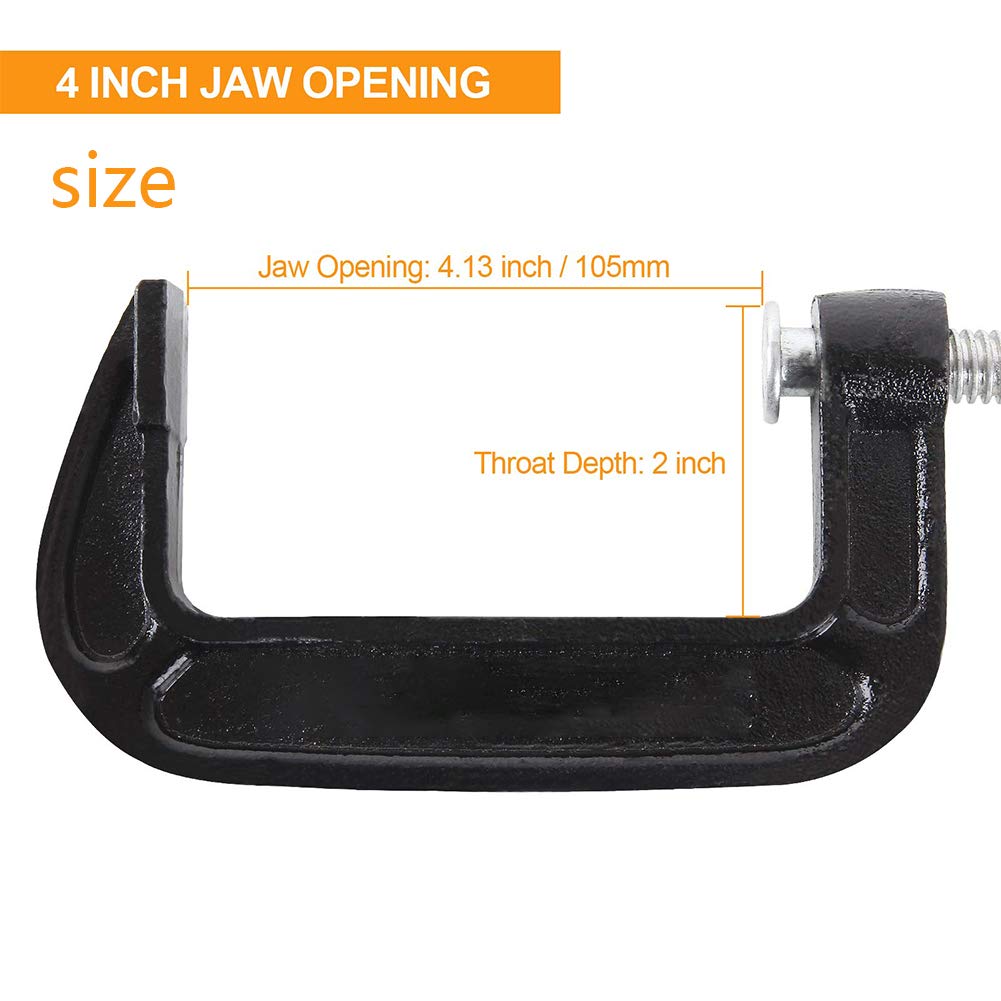 Zeromall 4-Inch C-Clamp set delivers 1125 lbs clamping force for tough fixtures
