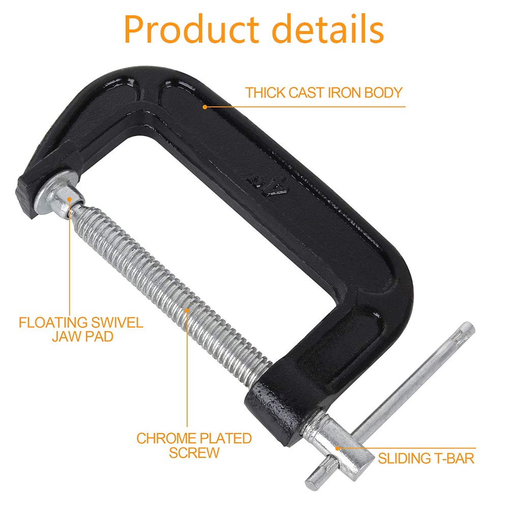 Zeromall 4-Inch C-Clamp set throat depth 2 inches for thicker stock
