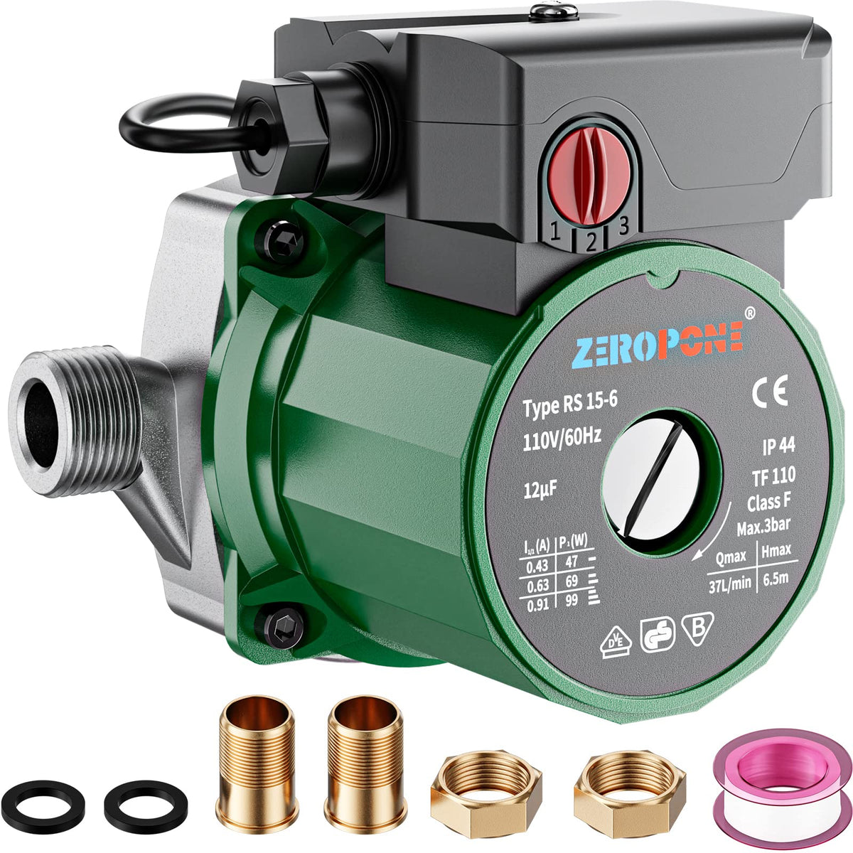 ZeroPone hot water pump head close-up showing durable stainless steel construction for reliable circulation.
