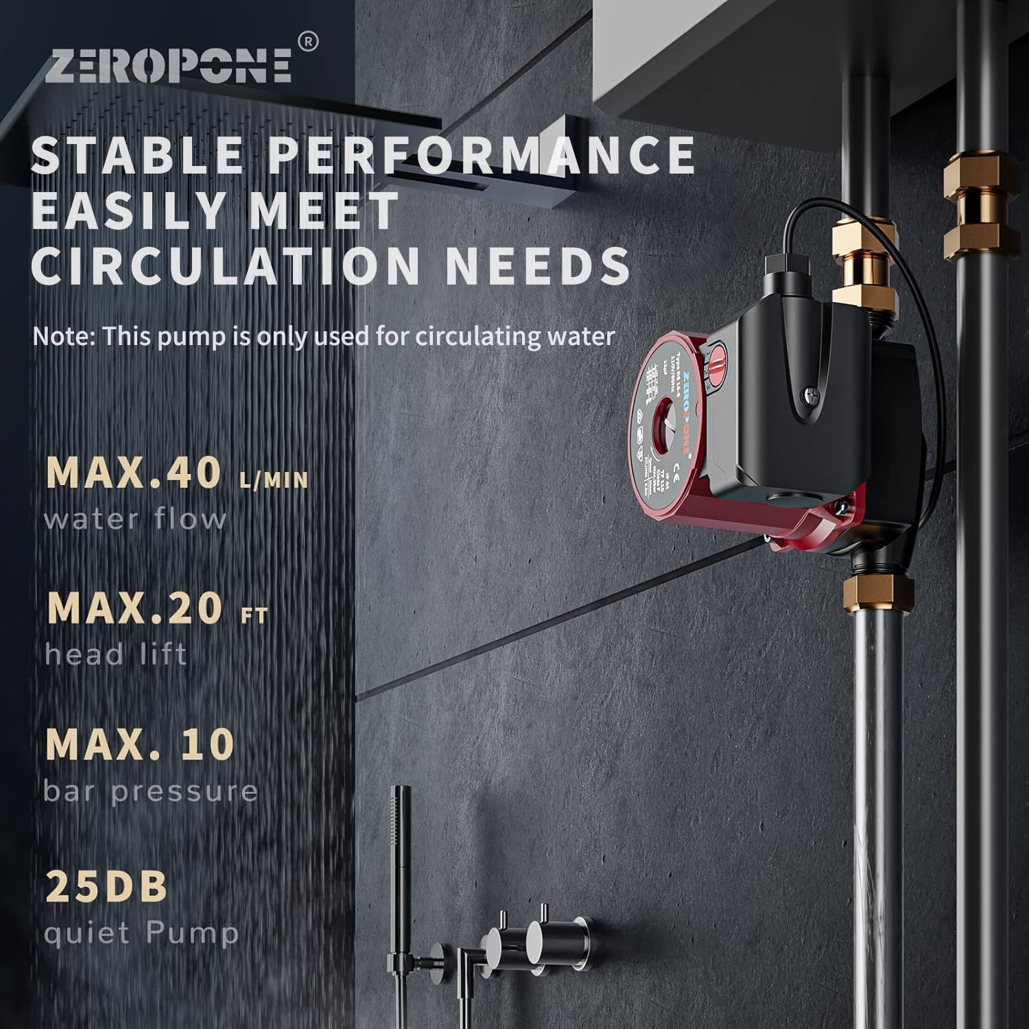 ZeroPone pump housing closeup highlighting heat resistance and long life.