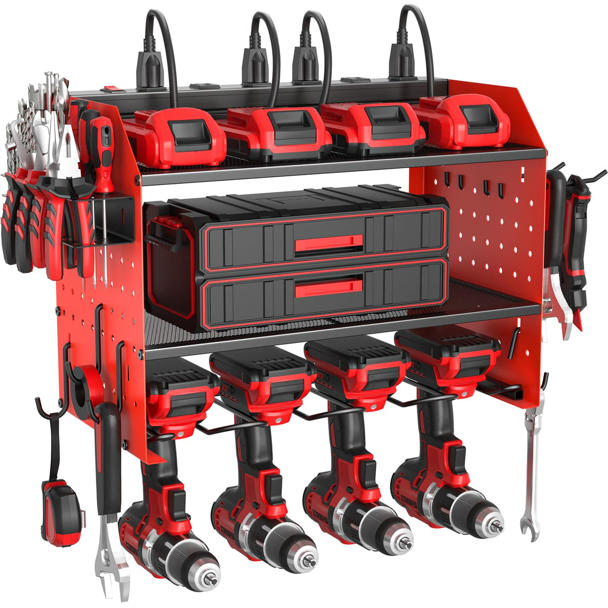 ZESEN power tool organizer with charging station overview for a tidy, efficient workspace.