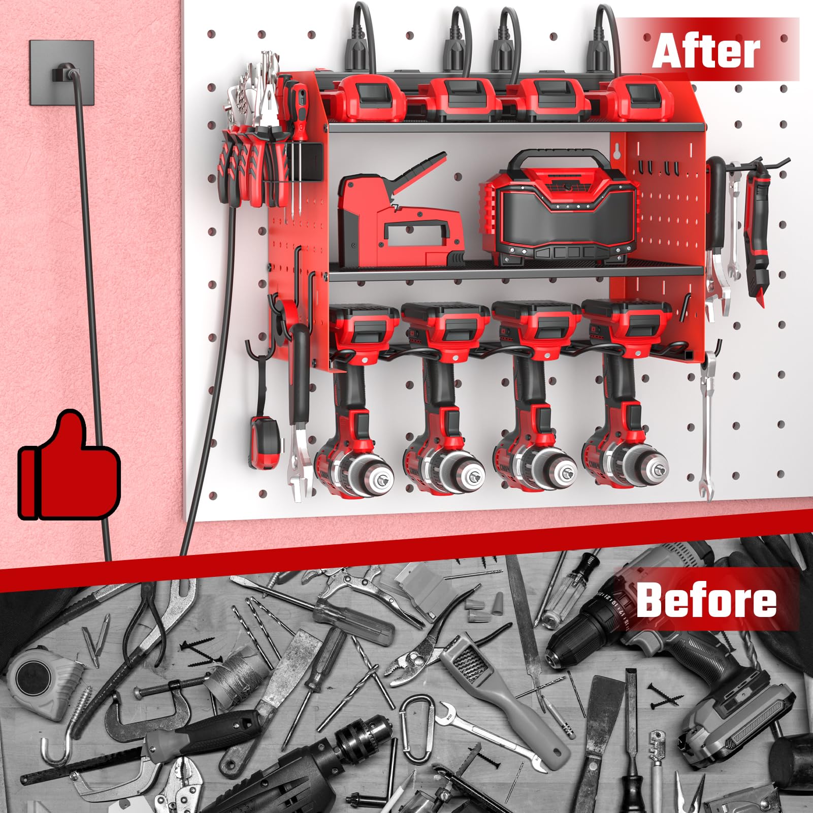 ZESEN organizer side hooks for quick-hand tool access in garage.