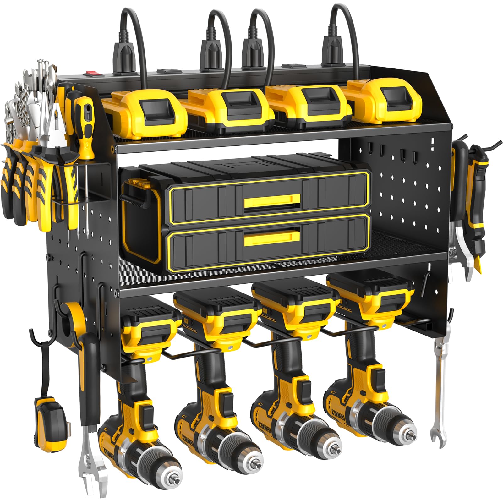 ZESEN power tool organizer front view shows space-saving wall mount for easy access