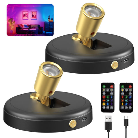 Zetunlo RGB rechargeable spot light illuminating a living room with color options