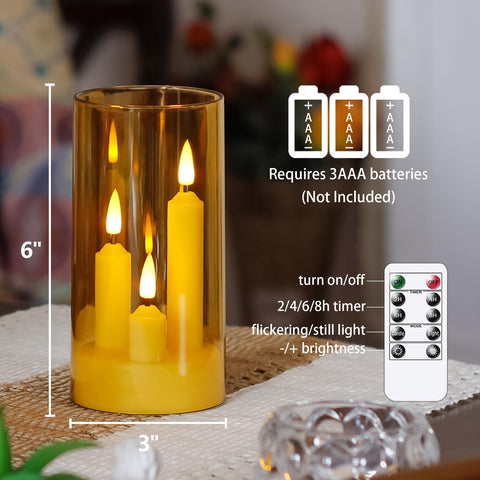 Zevanor battery-operated candles placed on table with warm glow.