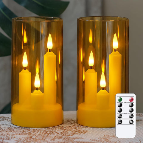 Zevanor flameless taper amber pillar candles glow softly for intimate gatherings.