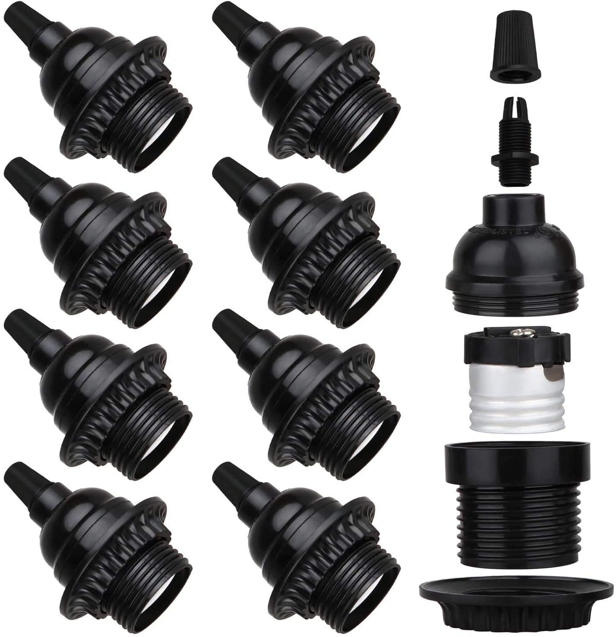 Zevnico E26/E27 socket in black with bakelite core for durable indoor lighting.