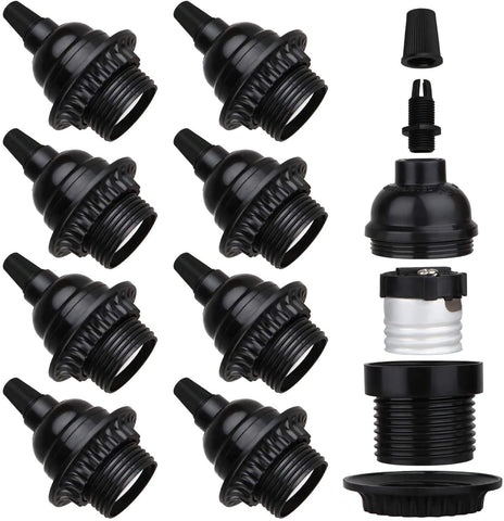 Zevnico E26/E27 socket in black with bakelite core for durable indoor lighting.