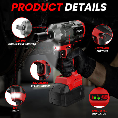 Side view of the compact ZEXAPE cordless impact wrench