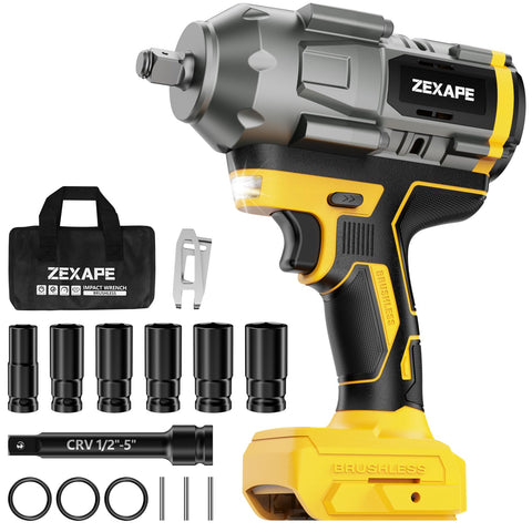 ZEXAPE cordless impact wrench delivers high torque for stubborn fasteners.