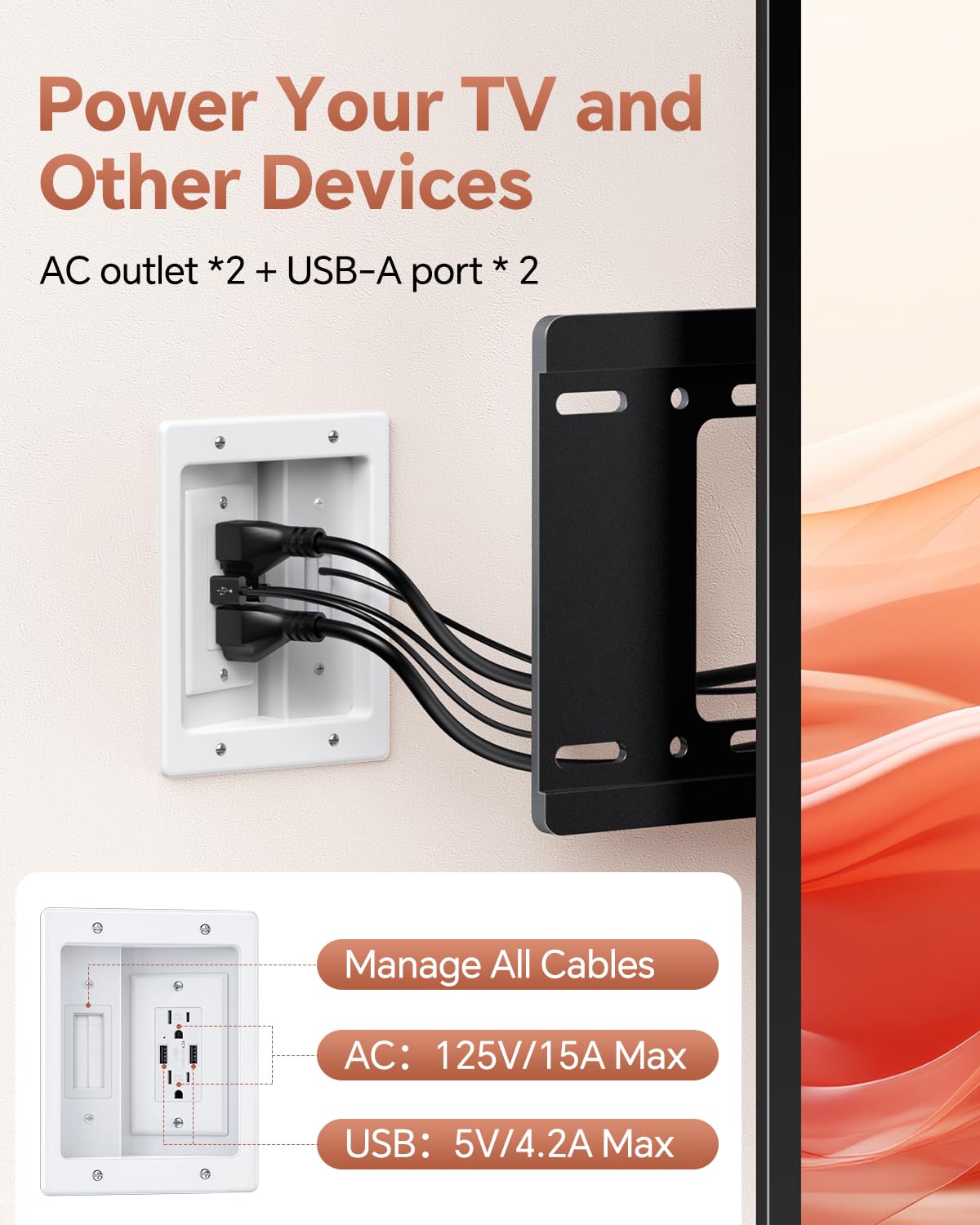 ZEXMTE wall plate cable management closeup highlighting hidden wires