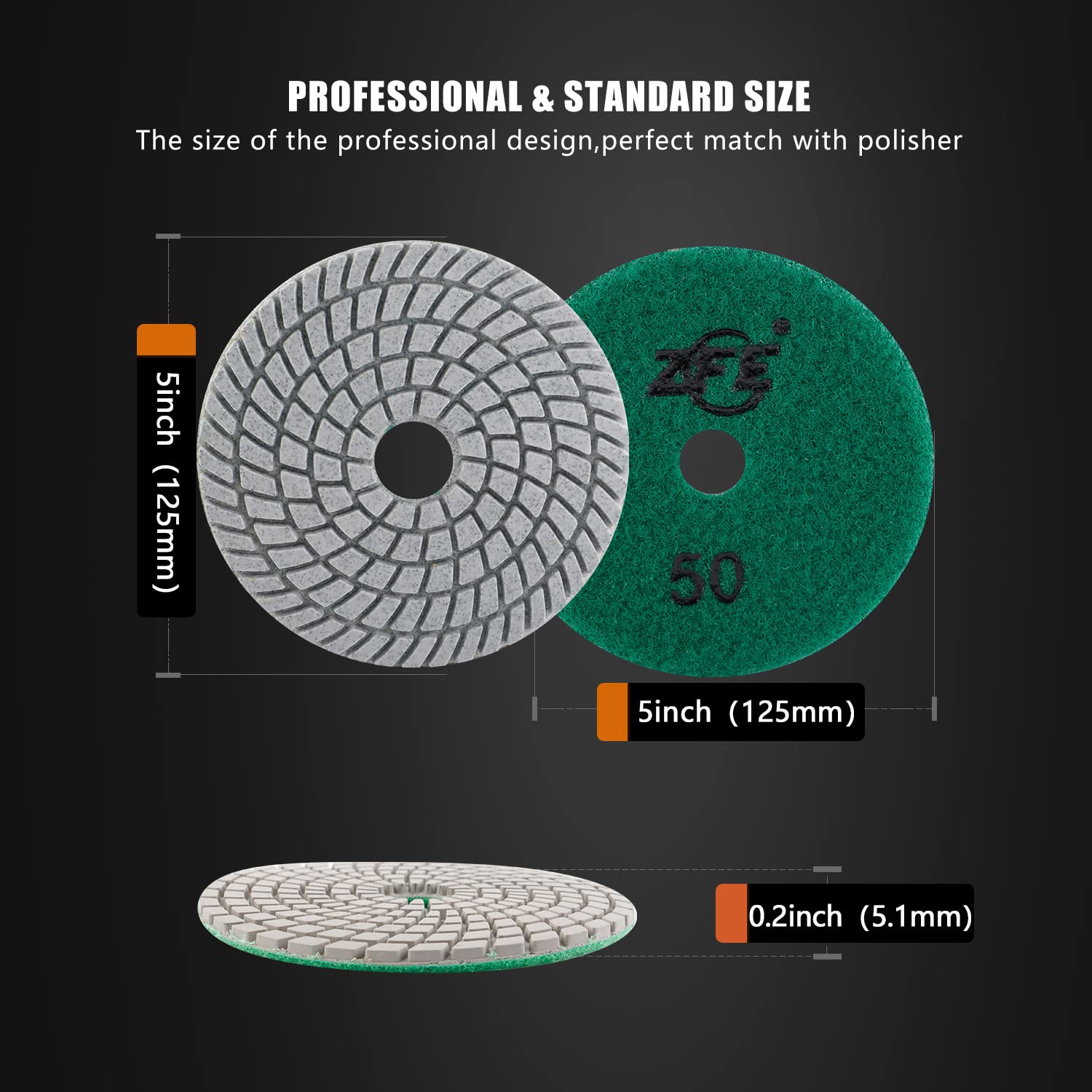 ZFE Diamond Wet Polishing Pad 100 grit side view ideal for mid polish on granite