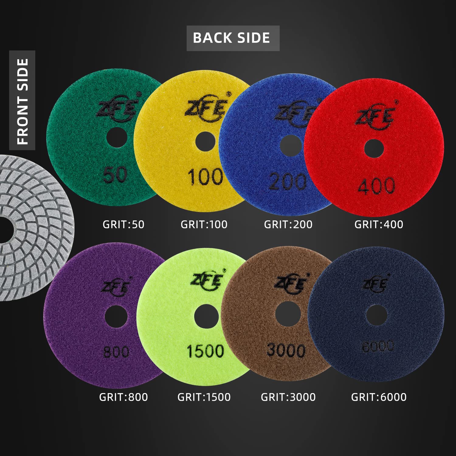 ZFE Diamond Wet Polishing Pad 200 grit pack view supports smooth grit transition