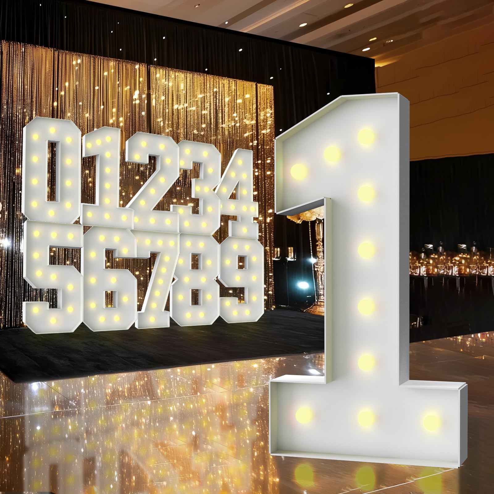 ZFUNBO 3FT marquee number 1 with warm bulbs creates a striking birthday centerpiece