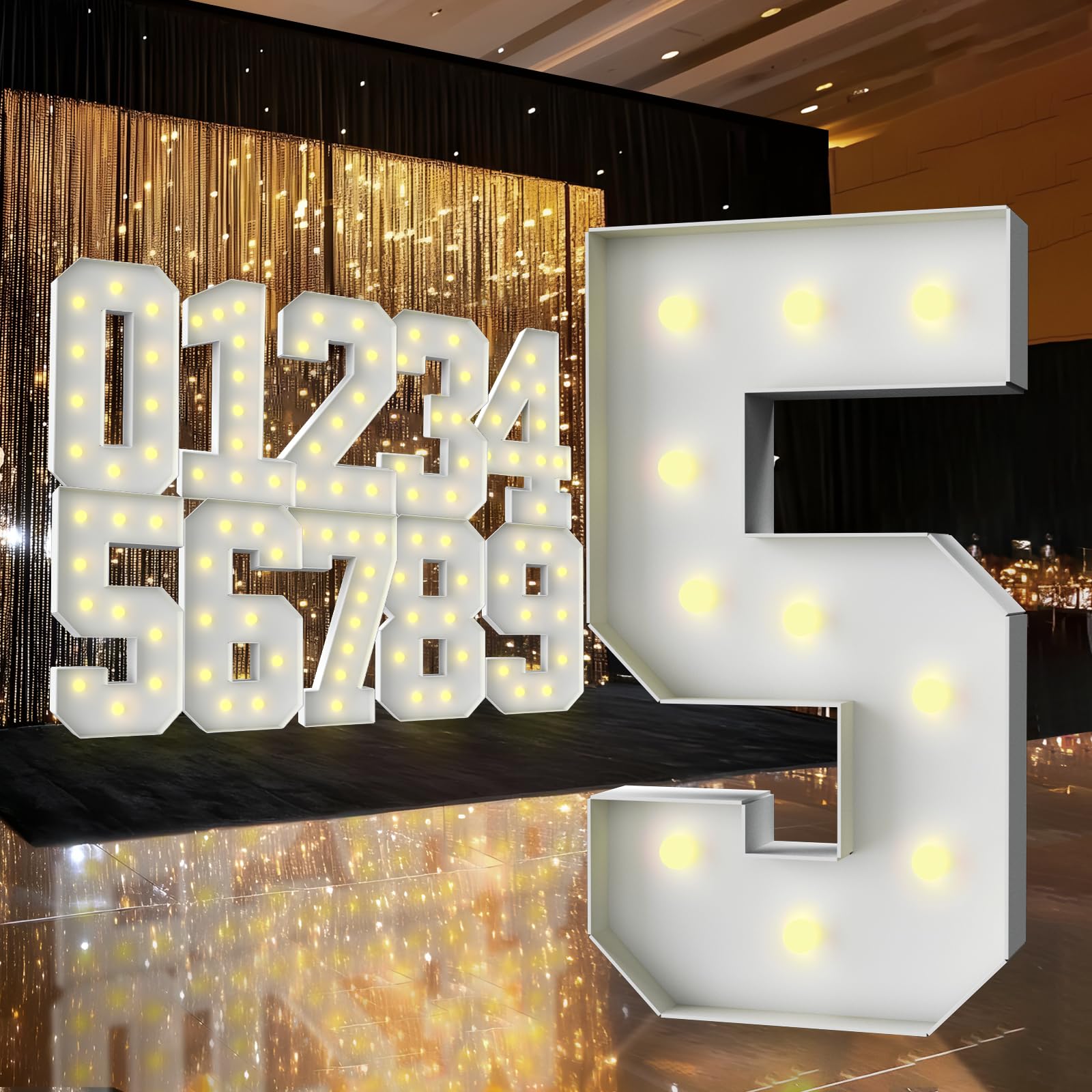 ZFUNBO 3ft marquee number 5 front view shows a bold birthday centerpiece.