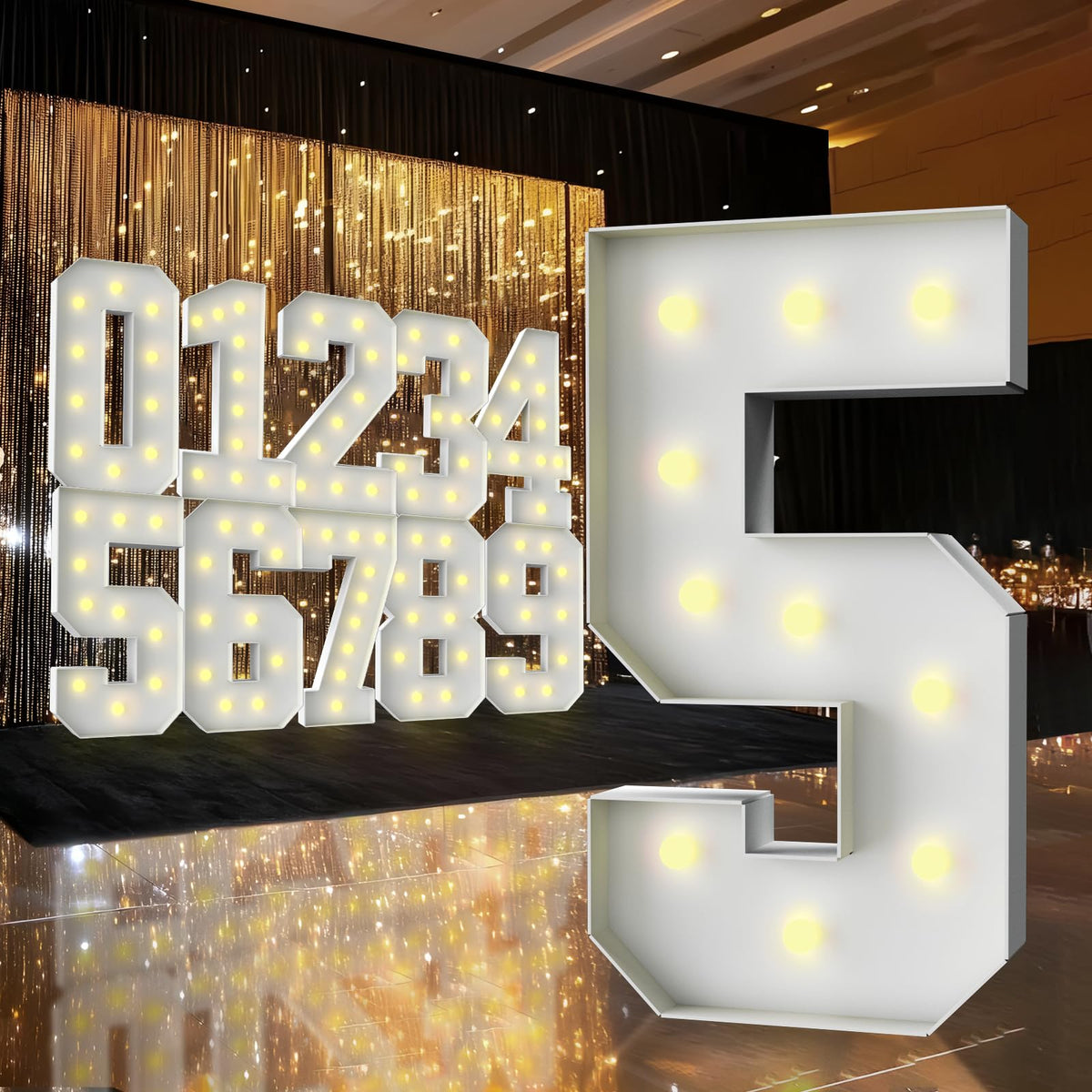 ZFUNBO 3ft marquee number 5 front view shows a bold birthday centerpiece.