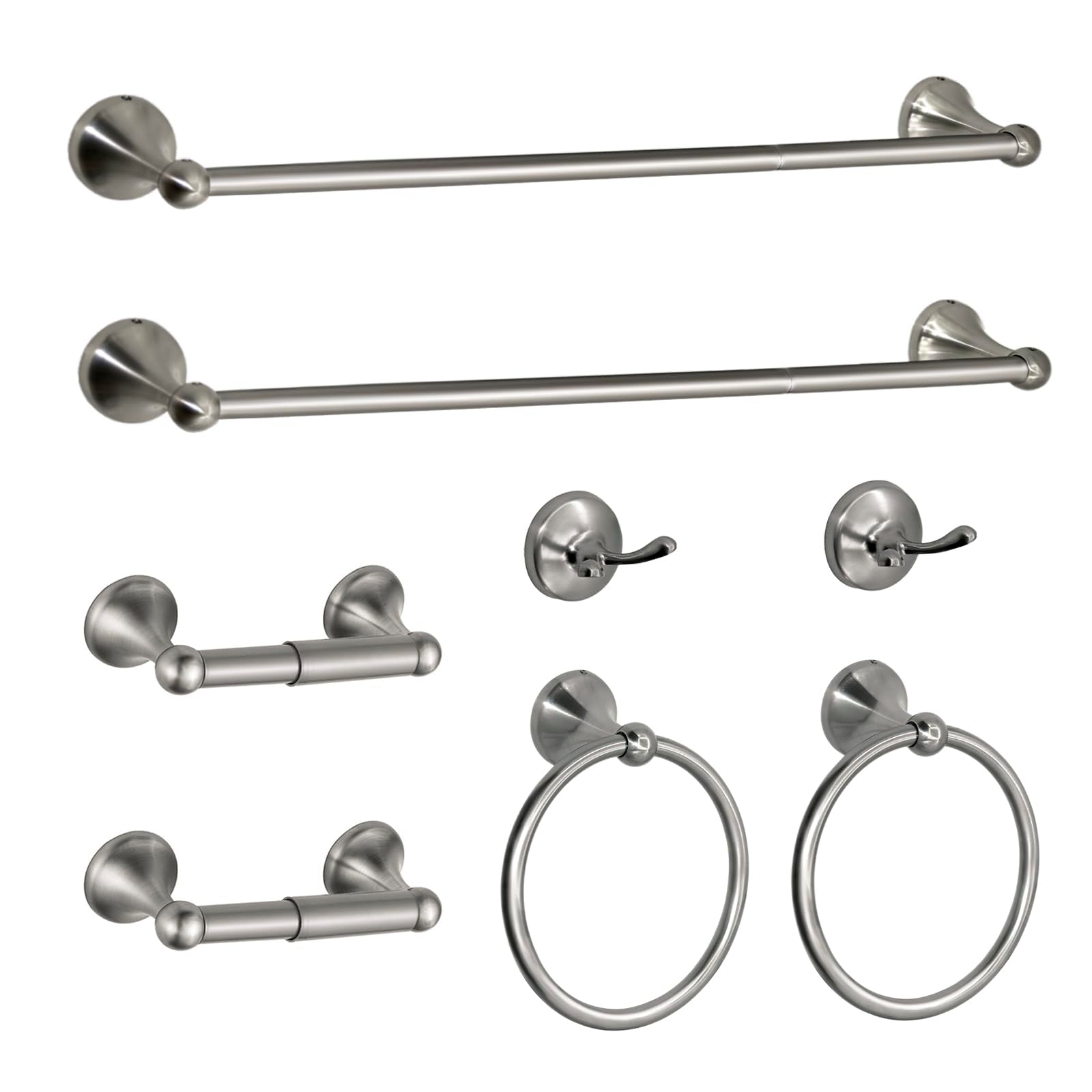 ZGELIN 8-piece bathroom hardware set in brushed nickel offers a cohesive, modern look.