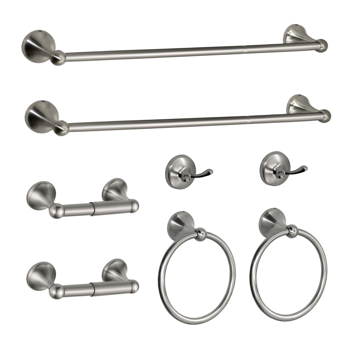 ZGELIN 8-piece bathroom hardware set in brushed nickel offers a cohesive, modern look.