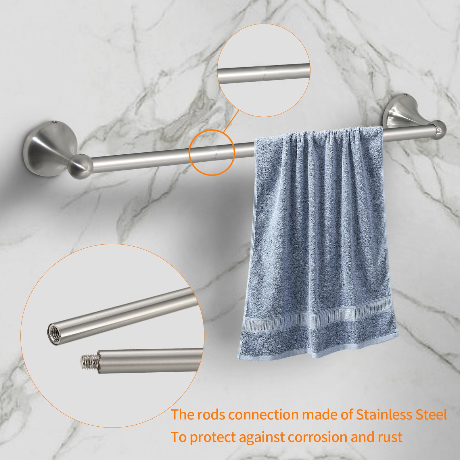 ZGELIN adjustable towel bar extended for flexible wall layout and space savings.