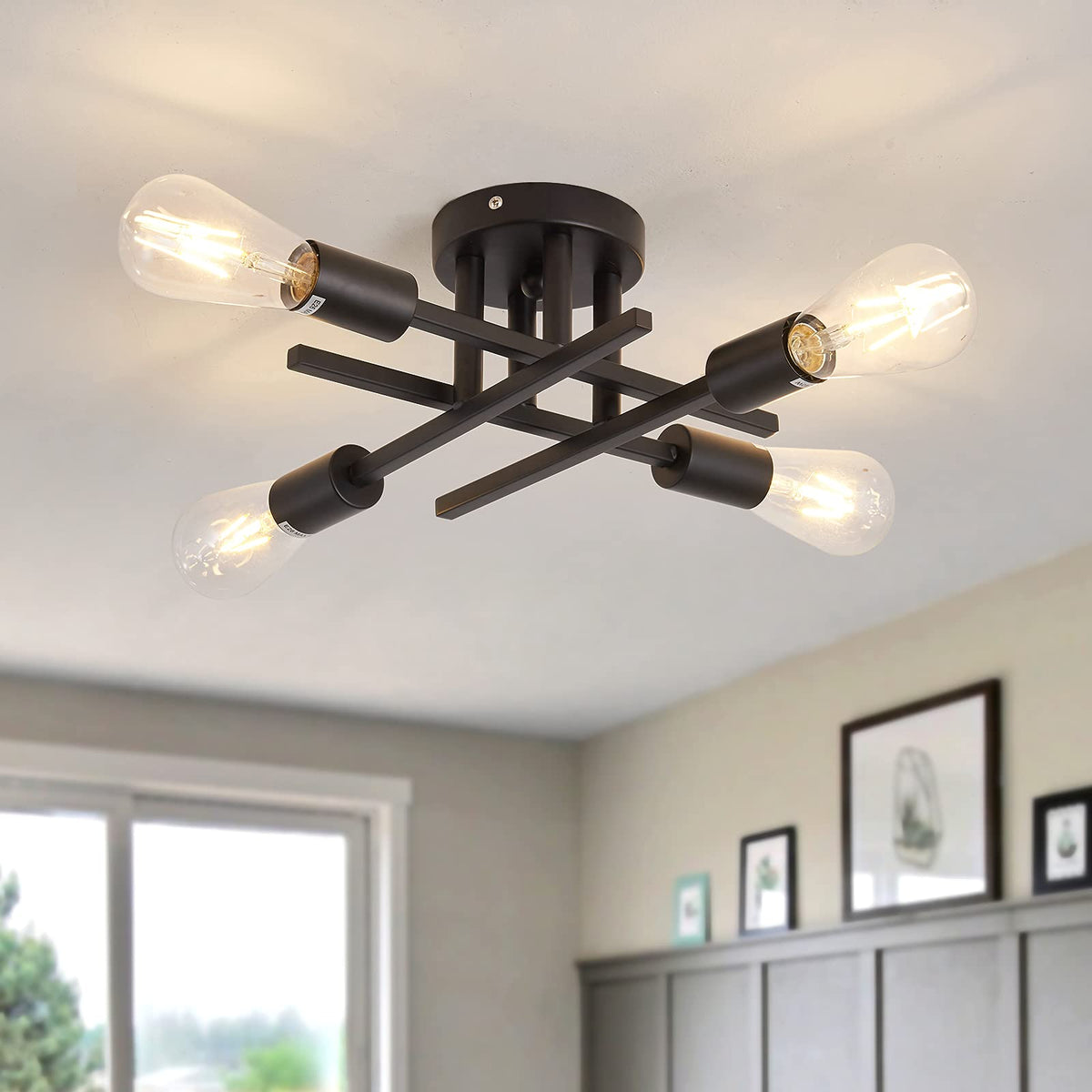 ZGLAOJT 4-light semi-flush chandelier front view for rustic-modern vibe