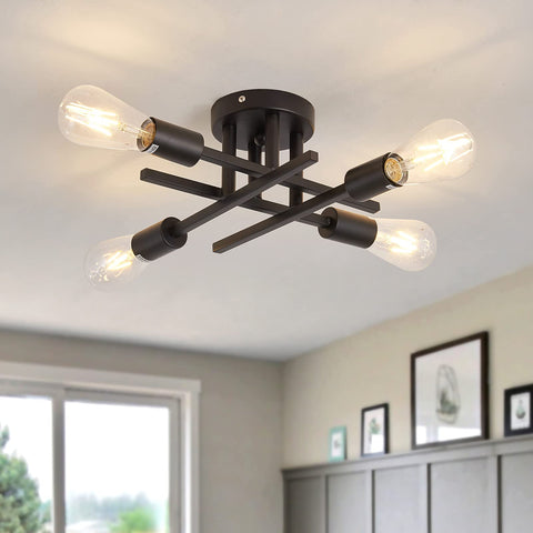 ZGLAOJT 4-light semi-flush chandelier front view for rustic-modern vibe
