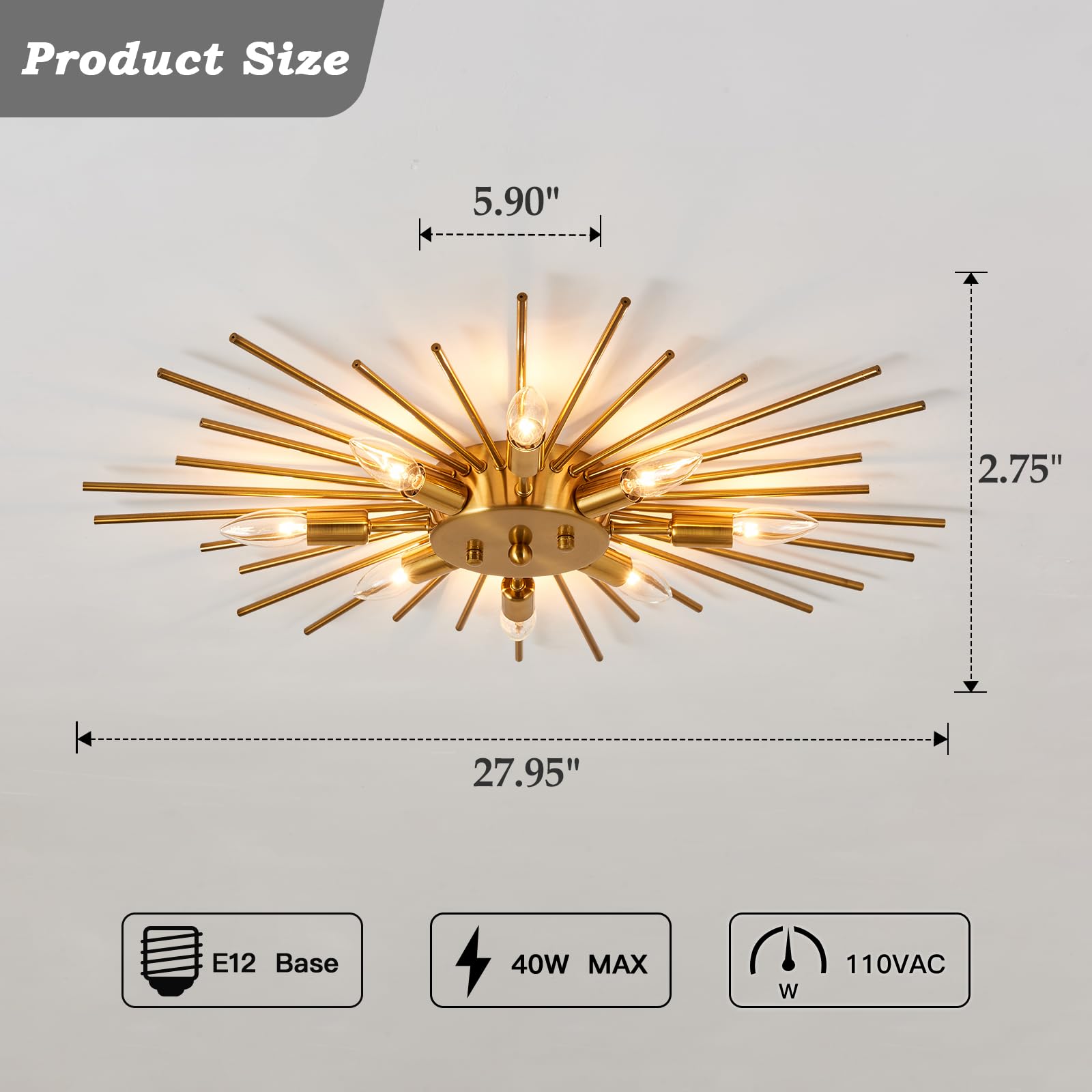 ZGLAOJT gold chandelier close-up shows brass finish and modern lines.