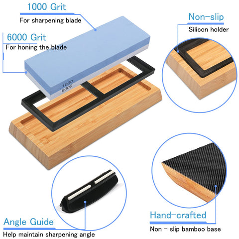 ZGQOOFA slip-resistant bamboo base keeps sharpening stable