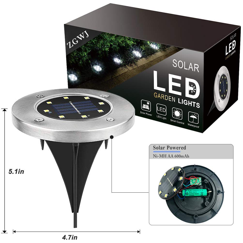 ZGWJ solar ground light enhances garden yard deck ambience with white glow.