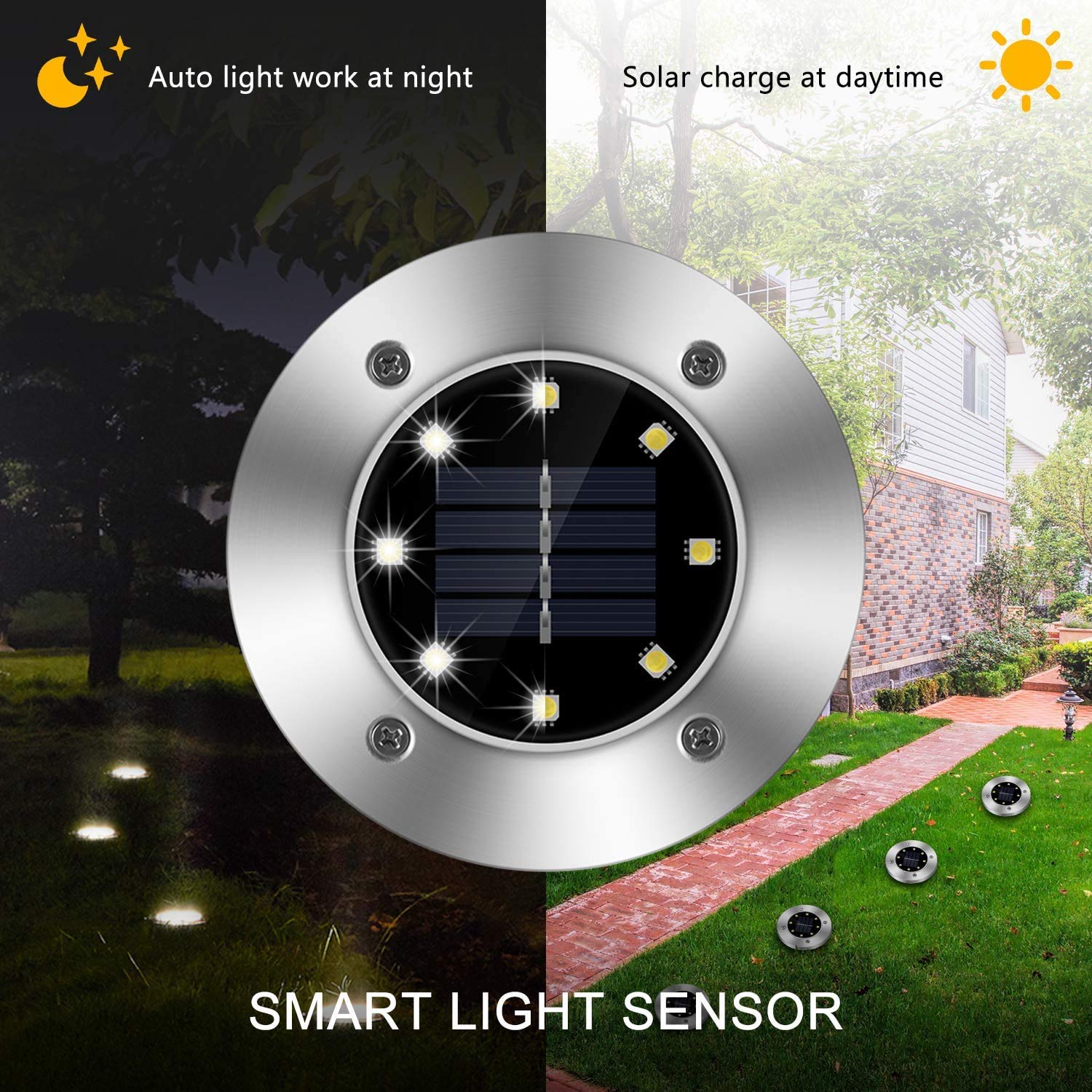 ZGWJ solar ground light highlights walkway illumination for secure steps.