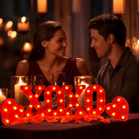 Zhaoray XOXO sign letters on a shelf with gentle LED illumination.