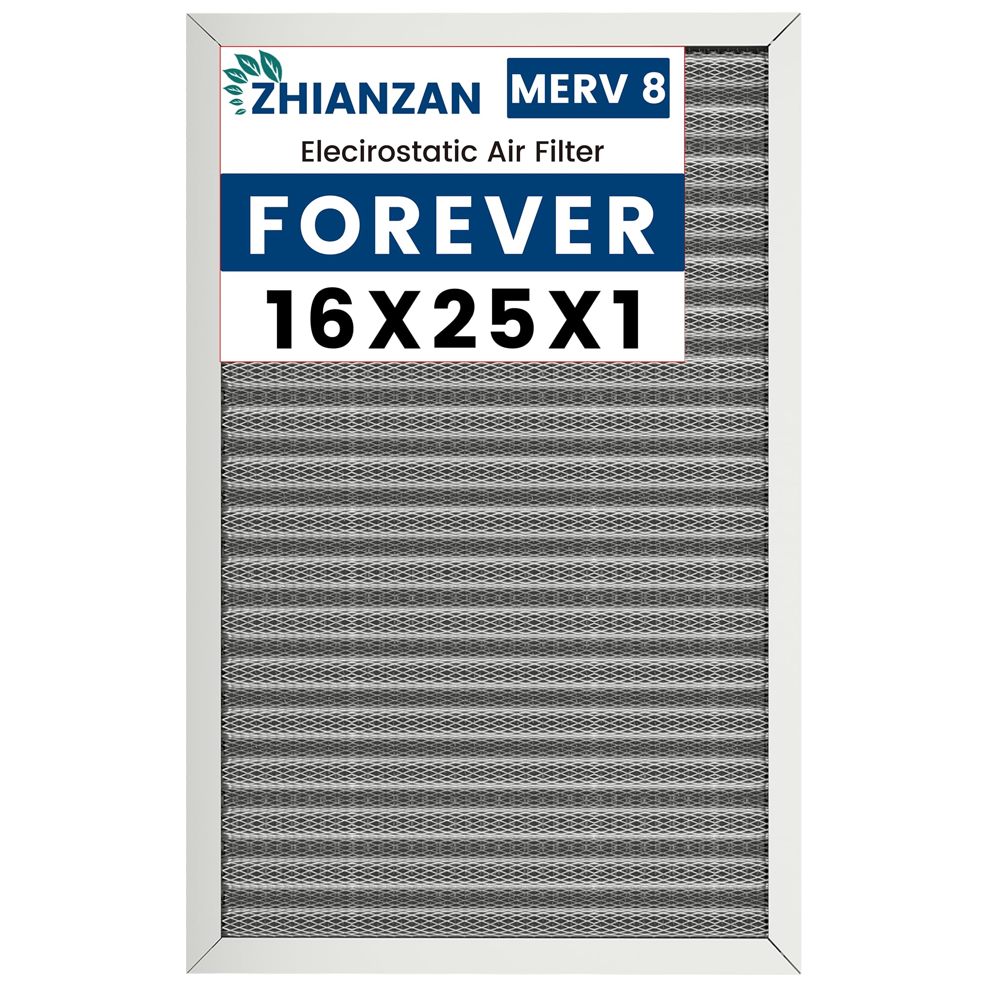 ZHIANZAN 16x25x1 filter front view highlights a durable washable design for long-term use