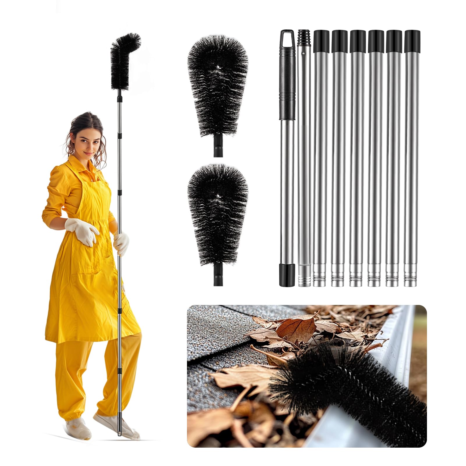 Zhichen star gutter cleaner with bendable nylon brush reaches tight corners for debris removal.