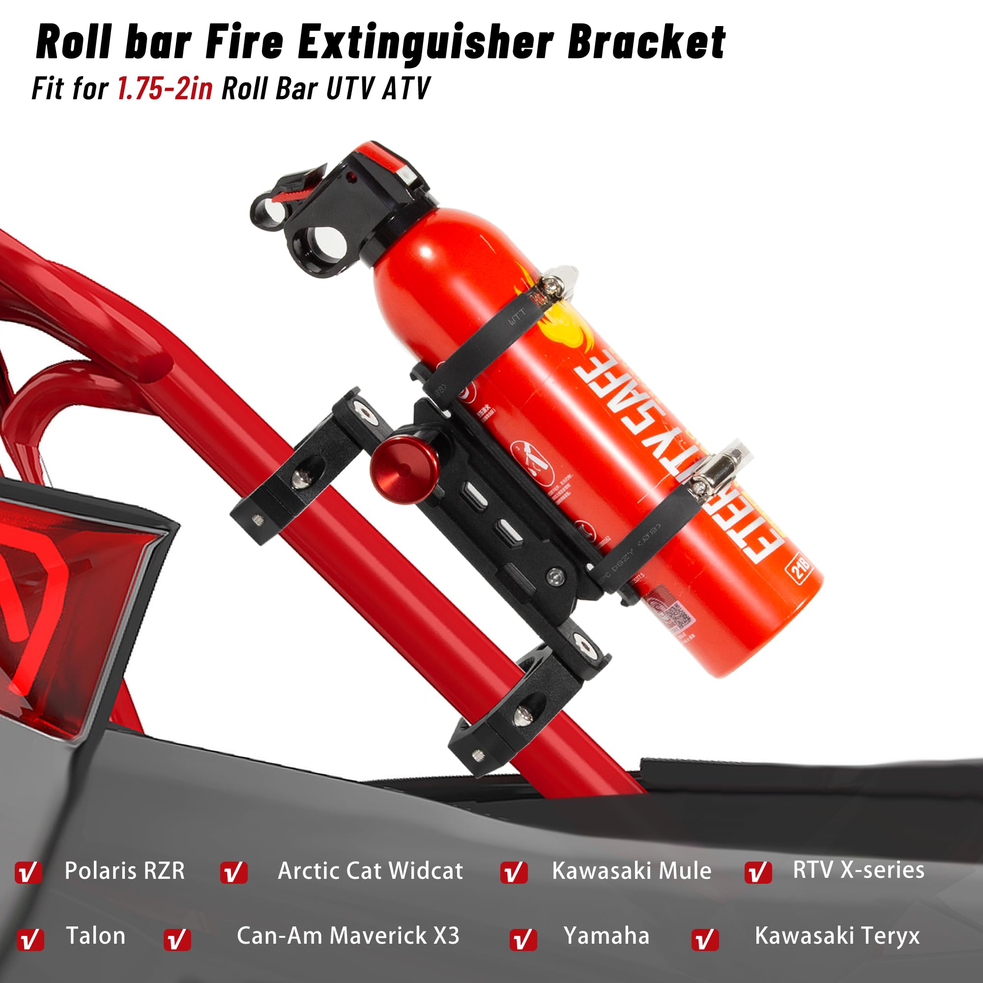 ZHILXN UTV mount features rubber rings to protect your vehicle and secure the extinguisher.