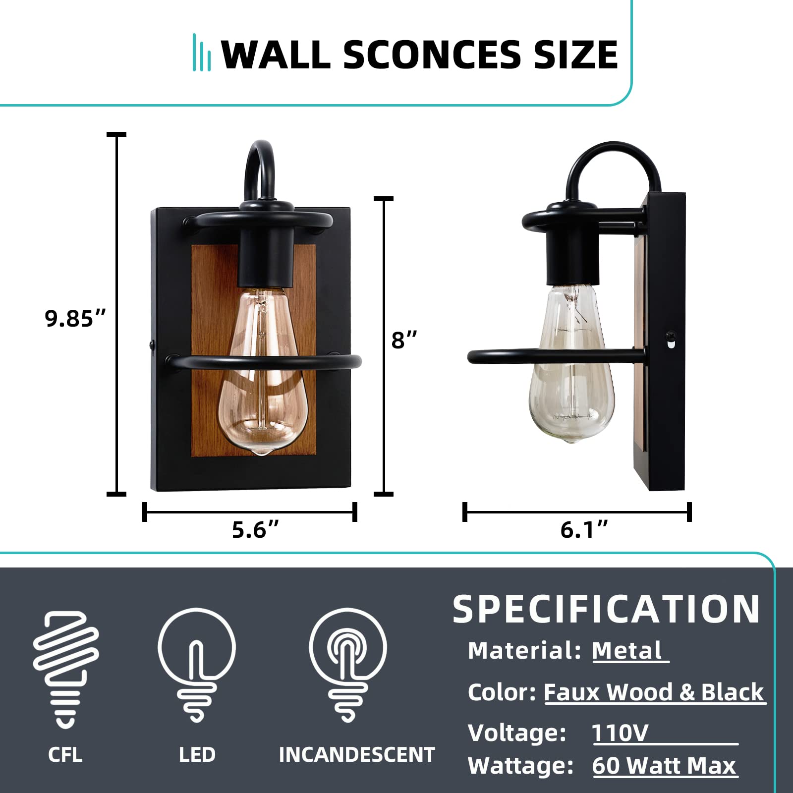 Durable rust-resistant metal body of Zhkung wall light