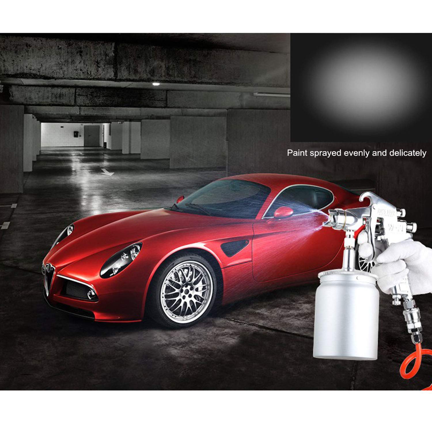 ZHONG AN spray gun in action on automotive panel shows even coverage.