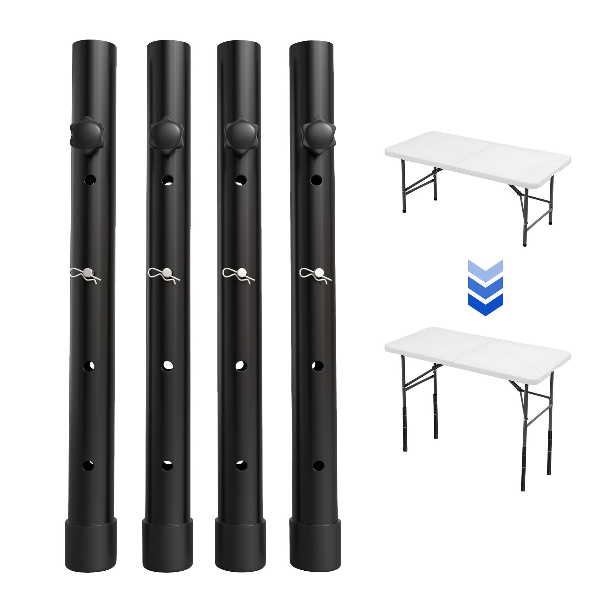 ZhouDaShu table leg extenders installed on a folding table for ergonomic height