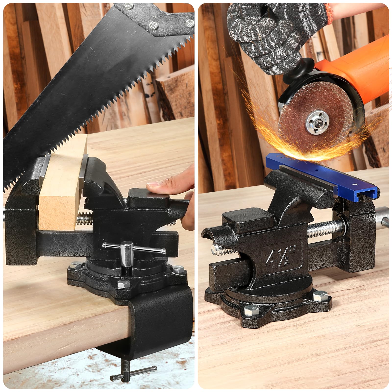 ZHRMJZG bench vise with 270 degree swivel base for flexible positioning.
